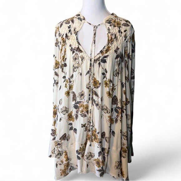 Free People Floral Boho Peasant Blouse – Cream Multicolor – Size M - Picture 1 of 5